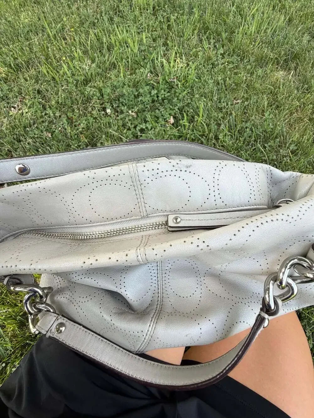 Gray Coach Brooke Perforated Leather Hobo Shoulder Bag F16908